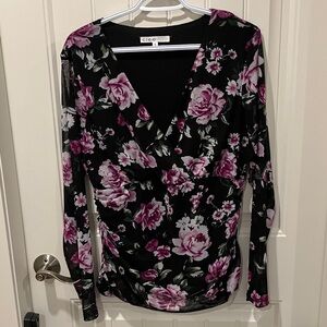CLEO Top Long Sleeves V-neck BLACK FLORAL XL